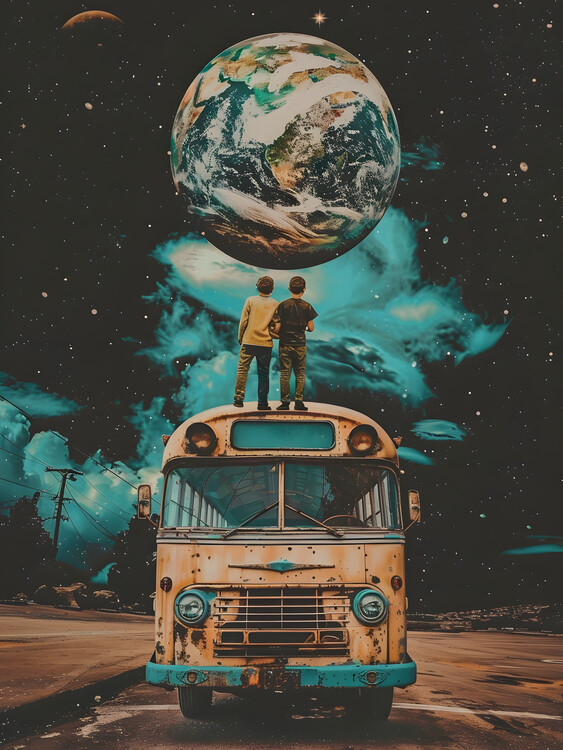 Poster Retro Vintage - view of the Earth from the roof of a bus