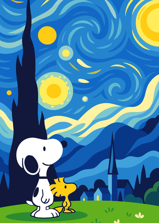 Plakát snoopy starry night van gogh