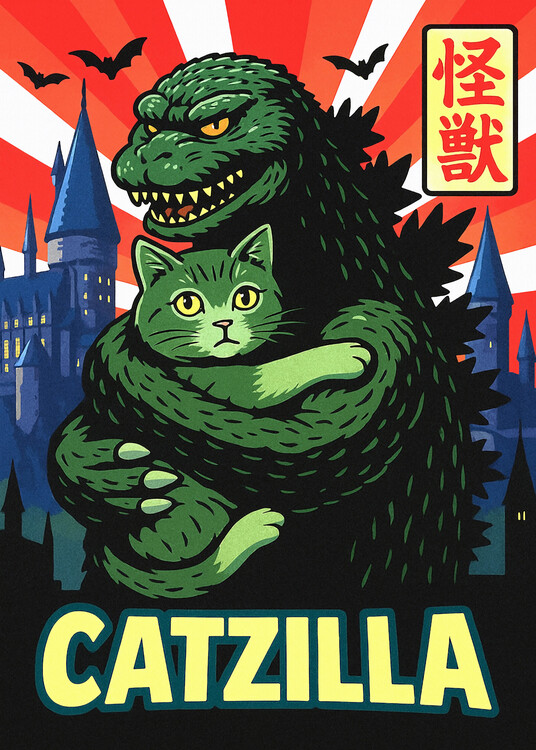 Plakát Catzilla Funny Meme Kitten