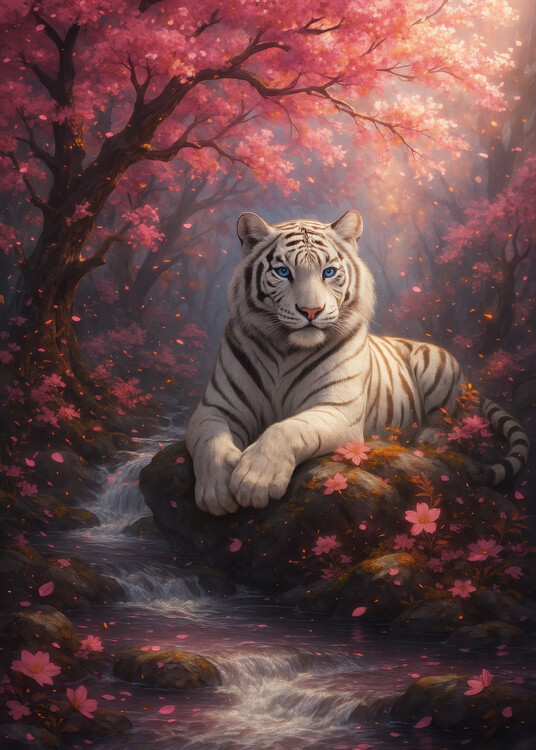 Poster White Tiger of the Enchanted Blossoms