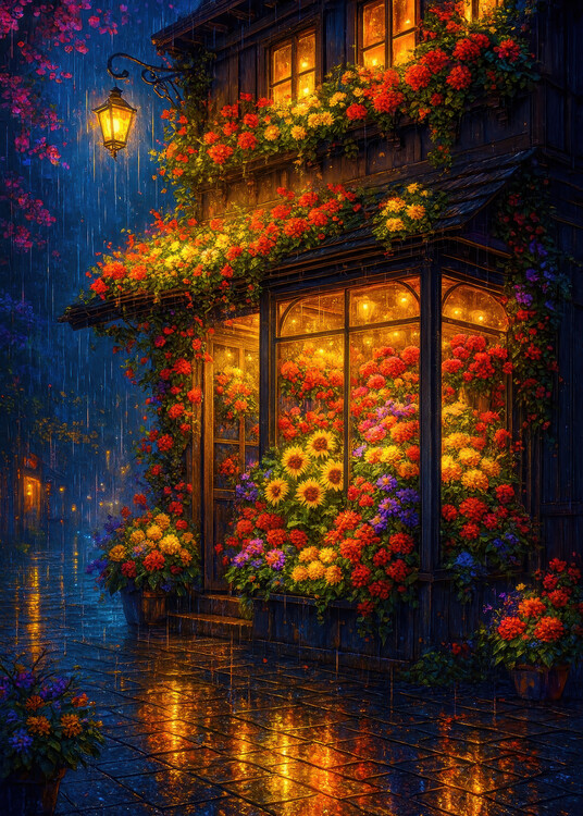 Poster The Flower Shop in the Rain