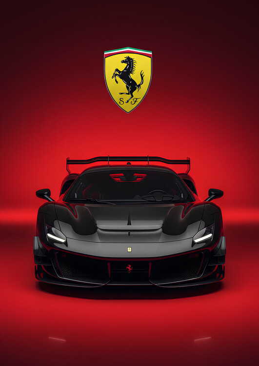 Poster The Dark Stallion: Ferrari's Track Dominance in Crimson