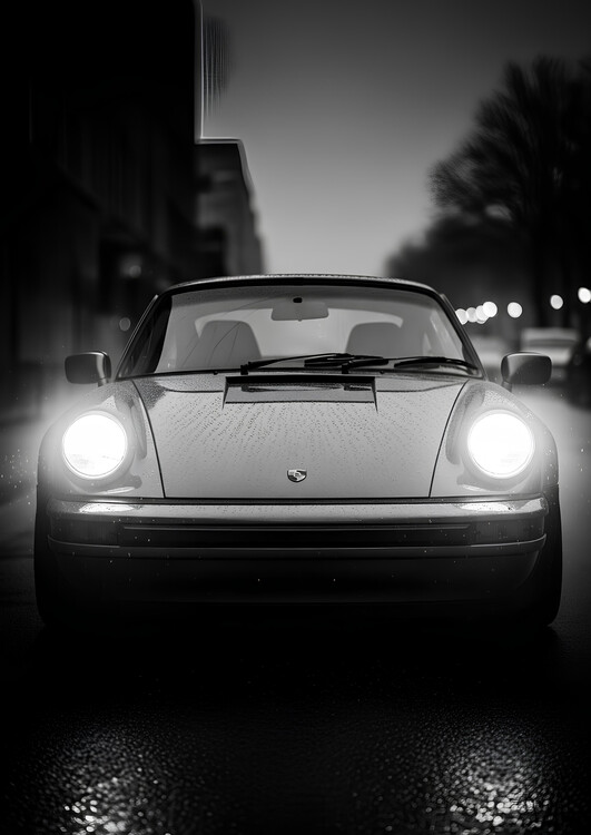 Плакат A Classic Silhouette: The Porsche 911 on a Rainy Night.