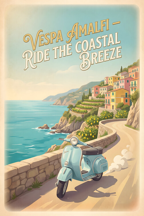 Poster Vintage Vespa Riviera Escape – Amalfi Coast