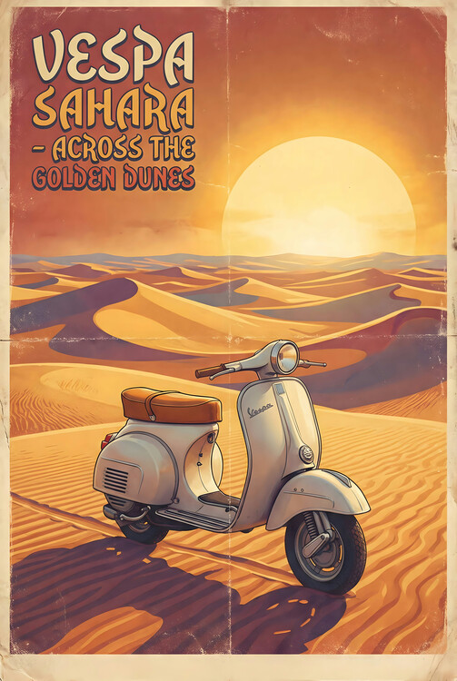 Poster Vespa Sahara Vintage Poster – Retro Desert Adventure Art