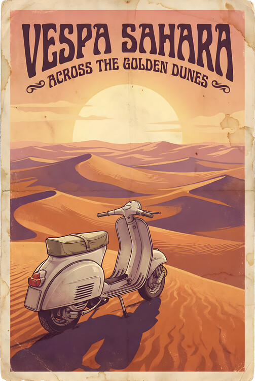 Poster Vespa Sahara Vintage Poster – Golden Dune Horizon