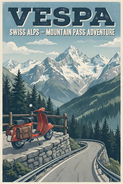 Poster Vespa Swiss Alps – Mountain Pass Adventure