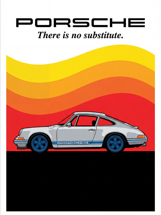Плакат A Classic Porsche 911 Stands Against Retro Wave Of Colors