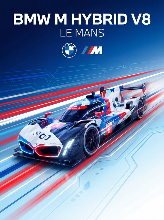 Плакат BMW M Hybrid Blazing through Le Mans with electrified fury