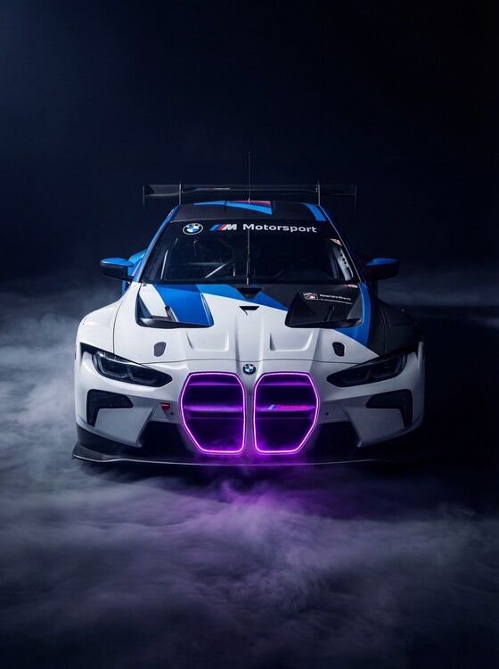 Плакат BMW M4 GT3: Precision Engineering Illuminated in Neon Fury