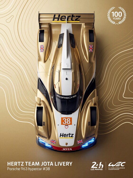 Плакат Porsche Hertz Team JOTA Golden Livery, Legacy at Le Mans