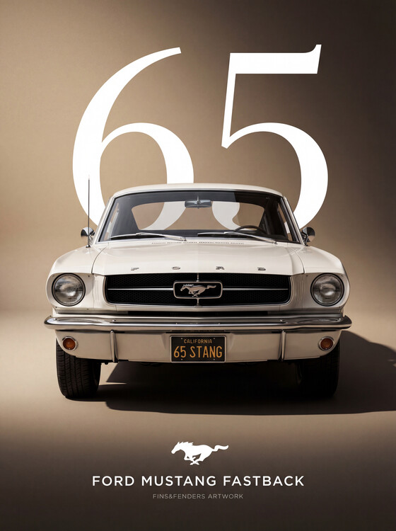 Плакат 1965 Ford Mustang Fastback White California Classic Pony Car