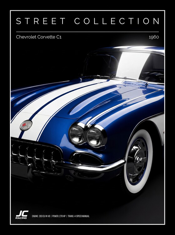 Плакат 1960 Chevrolet Corvette C1 Street Car Collection Blue Racing