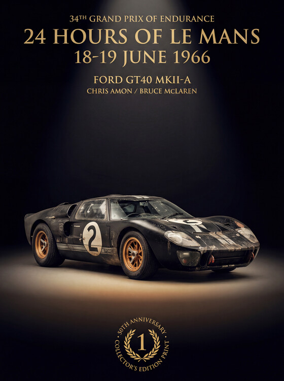Плакат Ford GT40 MKII-A: 1966 Le Mans Victory with Amon and McLaren