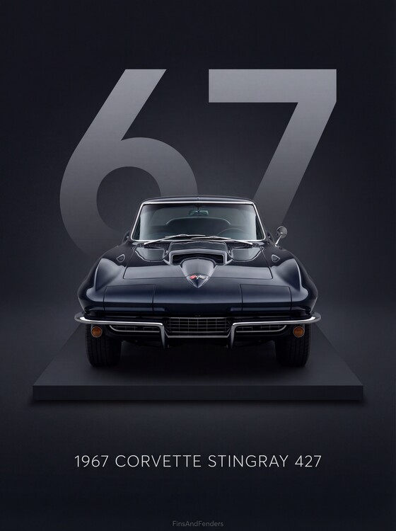 Плакат 1967 Corvette Stingray 427 Black American Muscle Legend