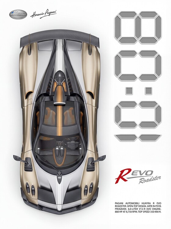 Плакат Pagani Huayra R Evo Roadster: 888HP V12 Open-Top Hypercar