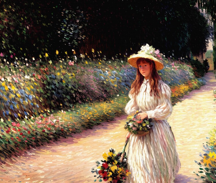 Poster Young Girl in the Garden at Giverny - Beauty and Innocence