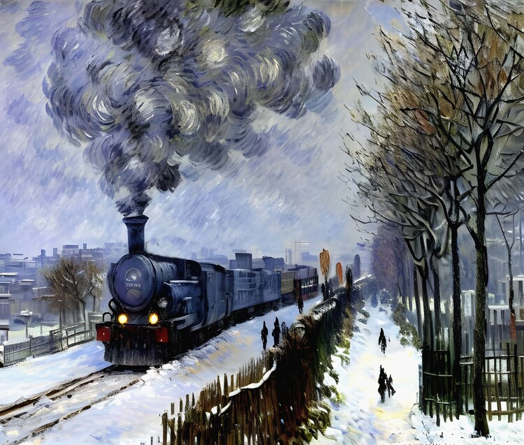 Poster Train in the Snow - Tranquil Beauty of the Snowy Environment