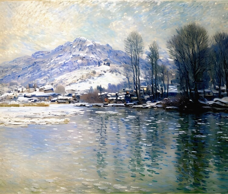 Poster The Seine at Port-Villez, Snow Effect - Quiet Beauty