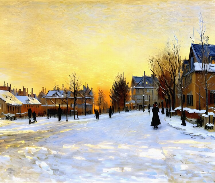 Poster Snow Effect - The Street in Argenteuil on a Winter’s Day
