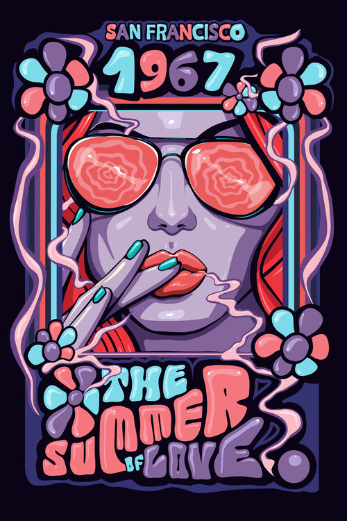 Poster summer of love psychedelic 70s rock art flower lsd hippie