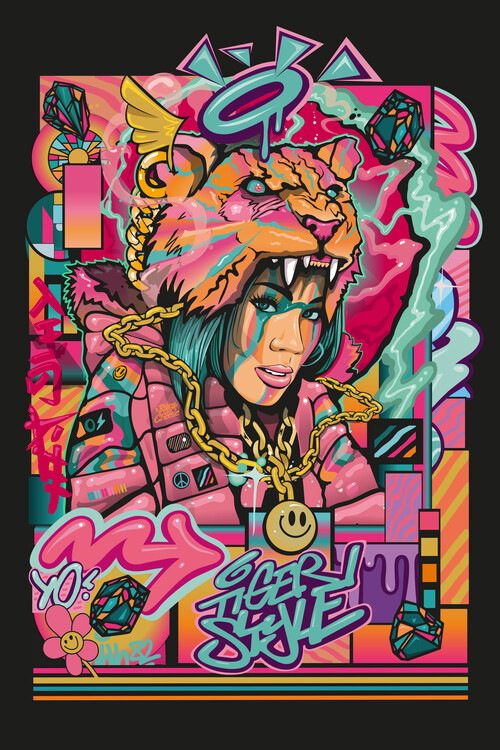 Poster streetart graffiti urban street art girl tiger style