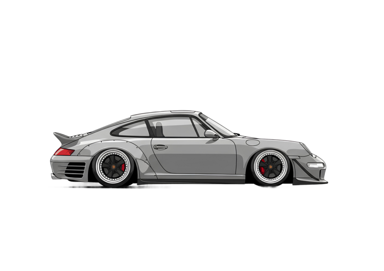 T-shirt Stanced Porsche 911 996 Turbo RWB Style in Silver Gray