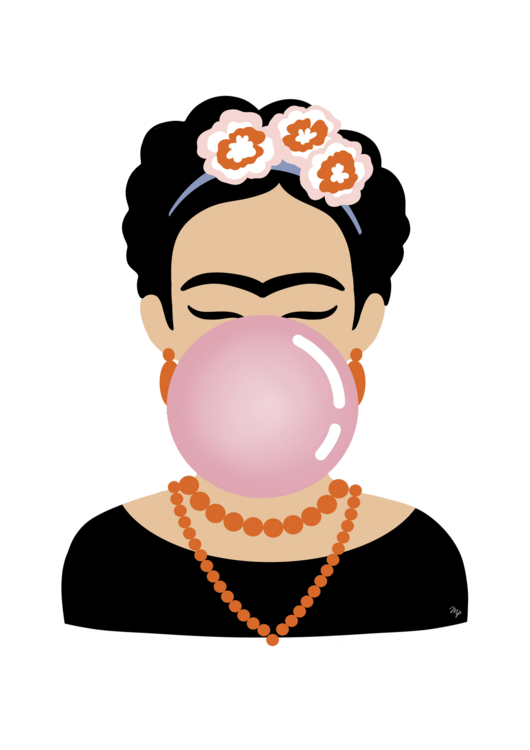 T-shirt Frida Kahlo Pink Bubble Gum Portrait