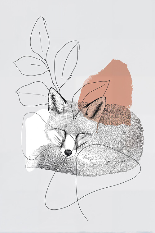 Juliste Resting Fox Line Art