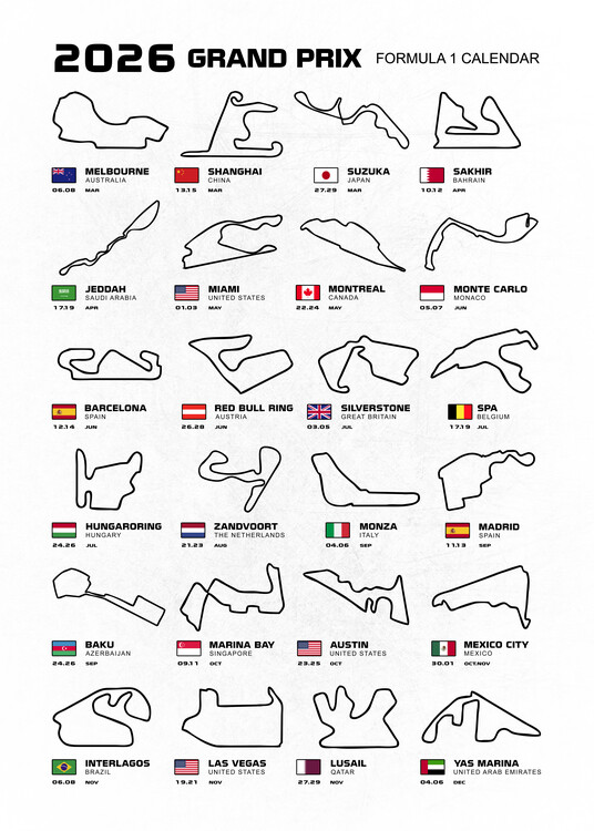 Poster Formula 1 Season Calendar 2026 Grand Prix