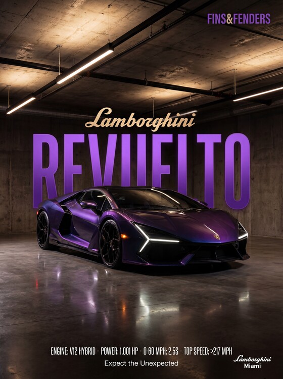 Плакат Lamborghini Revuelto — 1,001 HP. 2.5s. Expect the Unexpected
