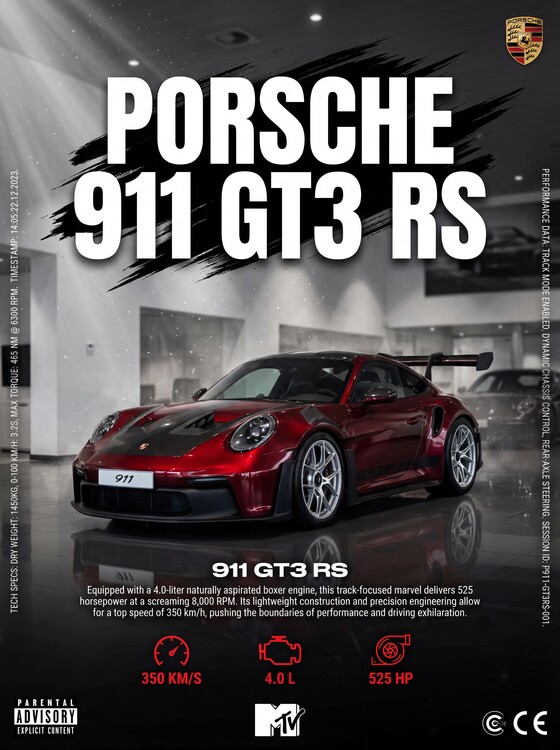 Плакат Porsche 911 GT3 RS — Track-Focused Marvel