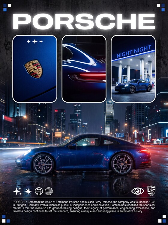 Плакат Porsche: Born in Stuttgart. Forged by Night.