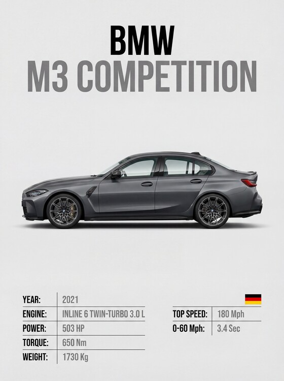 Плакат BMW M3 Competition: Precision. Power. Perfected.