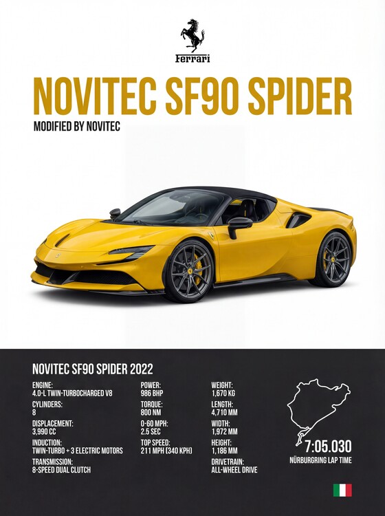 Плакат Novitec SF90 Spider 2022 Technical Spec Poster