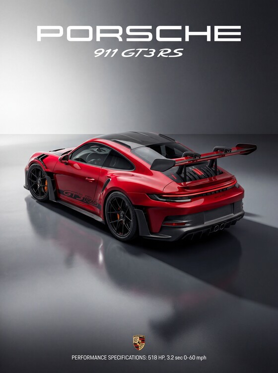 Плакат Porsche 911 GT3 RS Uncompromising Power.