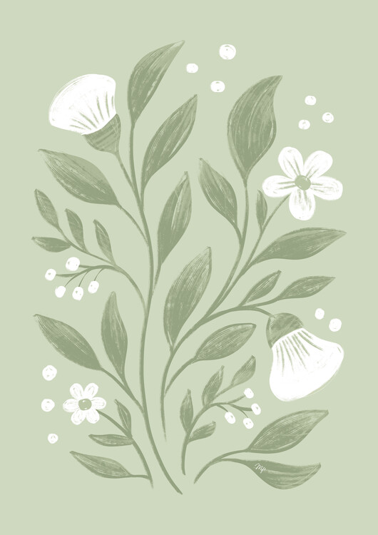 Poster Mint Green Rustic Flowers