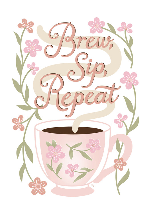 Poster Brew, Sip, Repeat Coffee Quote