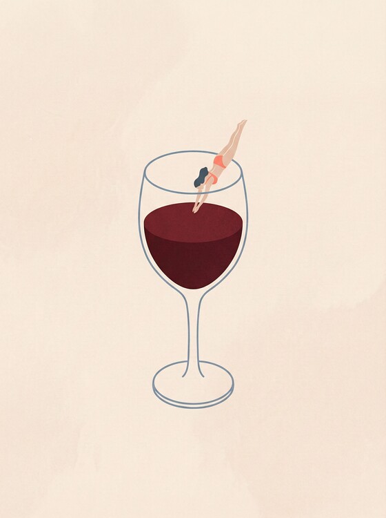 Plakat DIVING INTO THE GLASS OF RED WINE