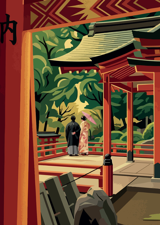 Poster Japan - Kyoto Serenity at Nezu Shrine and Traditional Japane