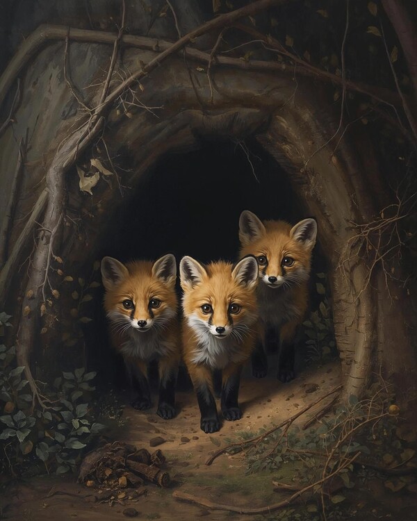 Poster Curious fox cubs