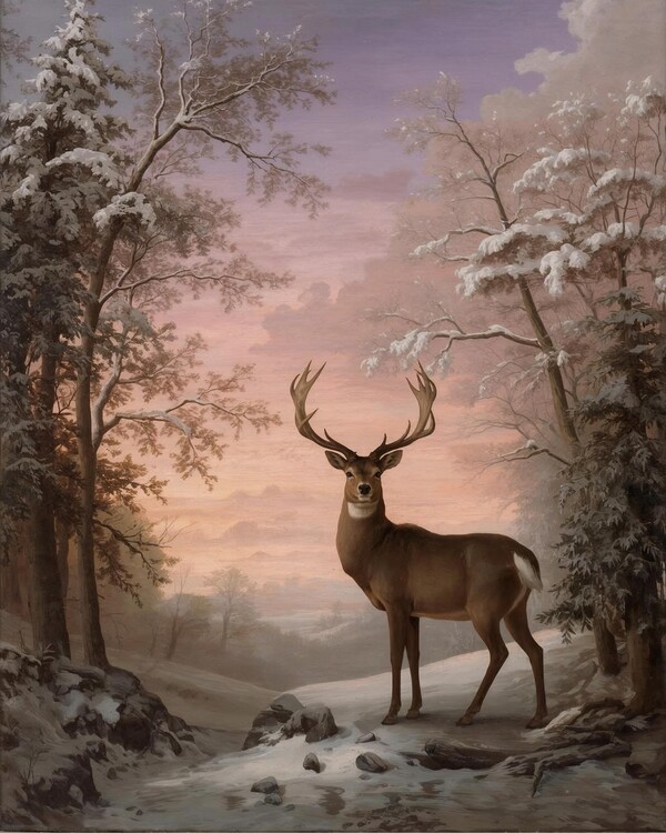 Poster Deer in the winter landscape