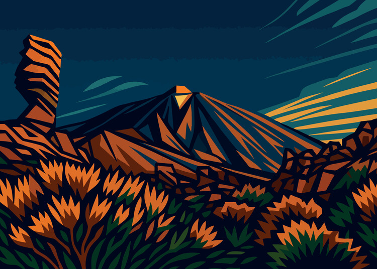 Poster Spain - Tenerife - El Teide - Art Deco Mountain Landscape