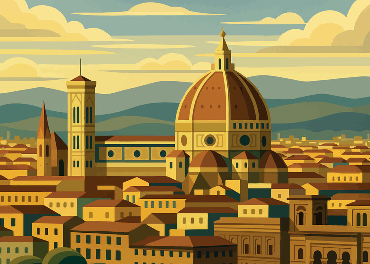Poster Italy -Florence City Poster - Italian Architecture  Art Deco