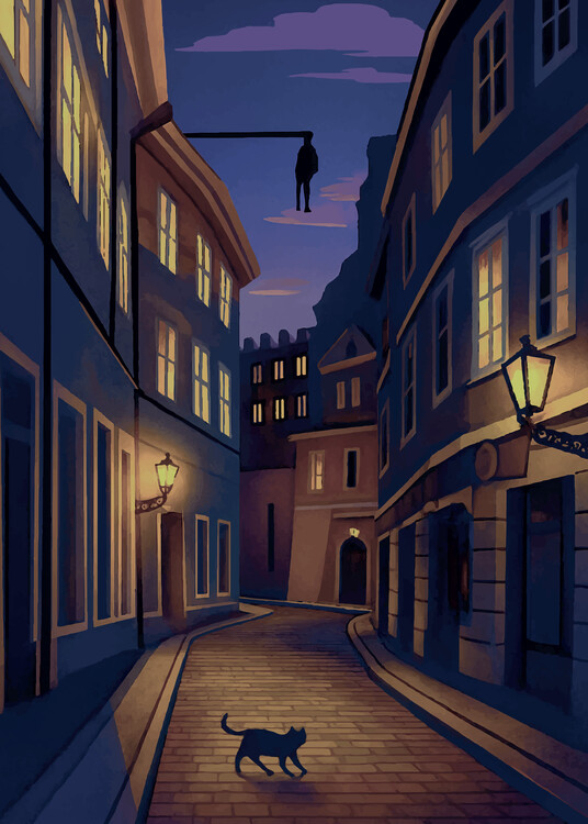 Poster Prague at Dusk - Atmospheric Cityscape Art Print with Black