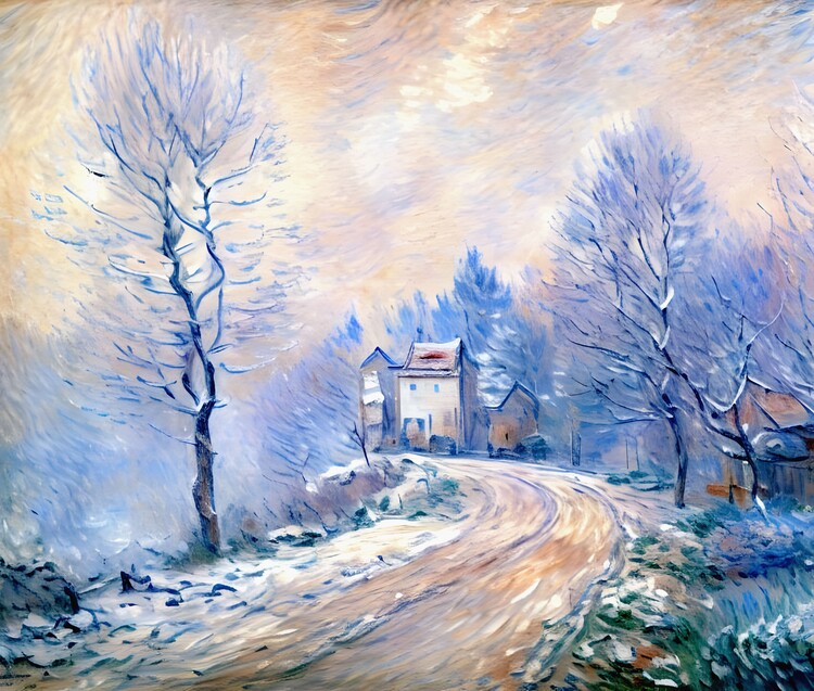 Poster The Entrance to Giverny Under the Snow