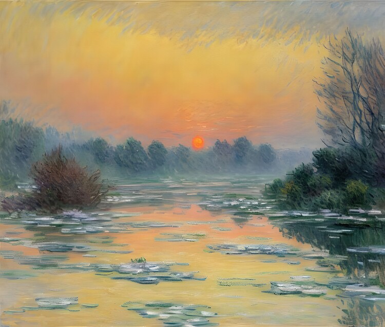 Poster Sunset on the Seine in Winter