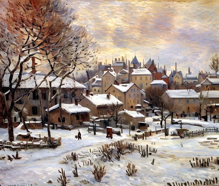 Poster Snow Effect with Setting Sun - A Winter Landscape