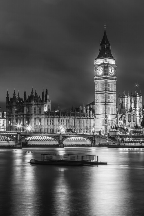 Poster LONDON Night-time view of Big Ben - monochrome