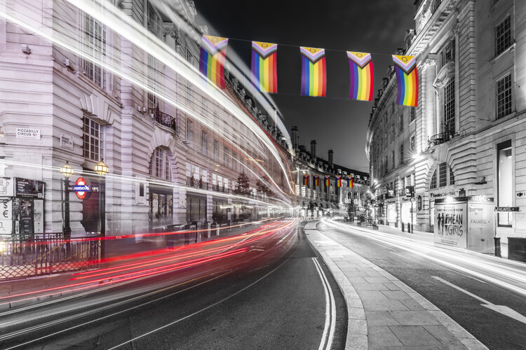 Poster LONDON Urban pulse in traces of light - colorkey